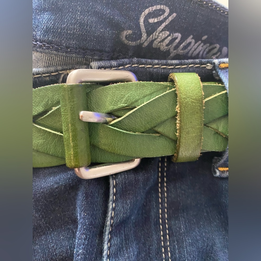 RARE Vintage GAP Green Braided Leather Belt – SOLID BRASS Buckle – 90s Boho M